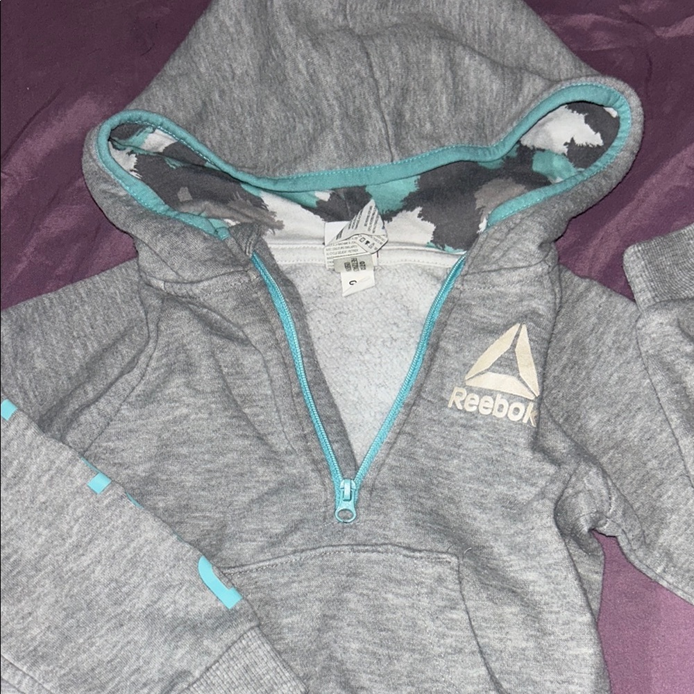 Reebok Gray and Blue Sporty Hoodie Sweatshirt